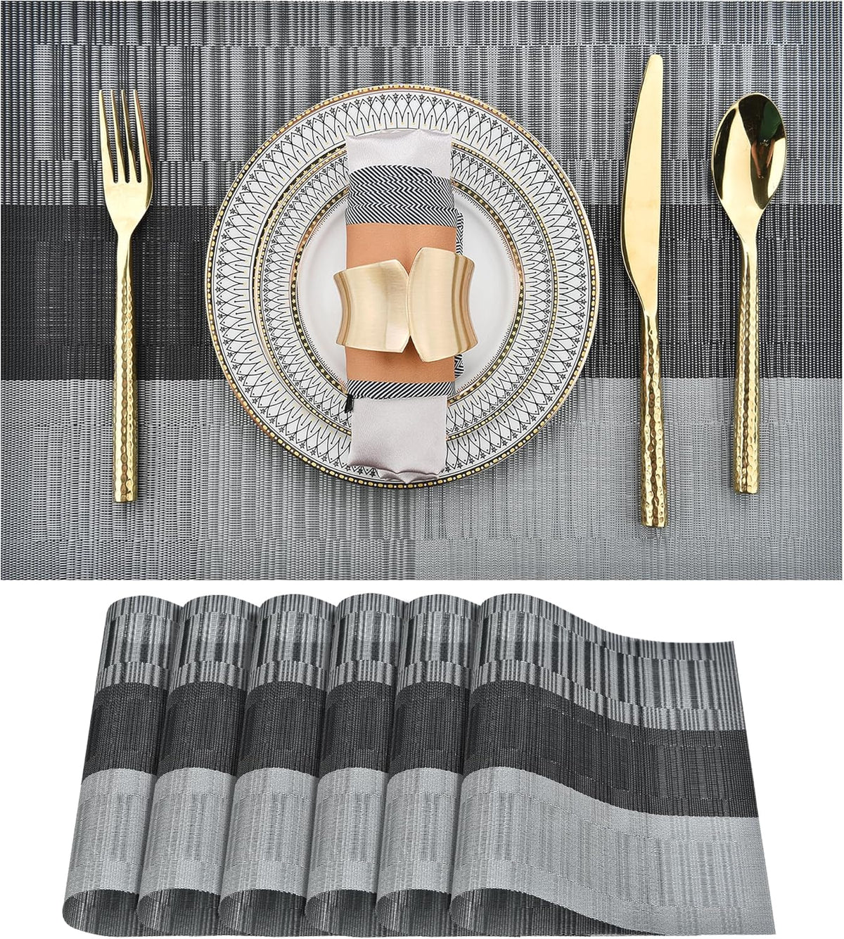 Placemats Set of 6 - Easy Clean Washable Vinyl Placemats - Heat Resistant PVC Place Mats for Dining