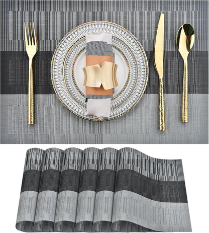 Placemats Set of 6 - Easy Clean Washable Vinyl Placemats - Heat Resistant PVC Place Mats for Dining