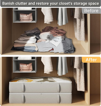 2-Pack Under Bed Storage Containers, 6 Inches Tall Underbed Clothes Storage Organizer Bin with