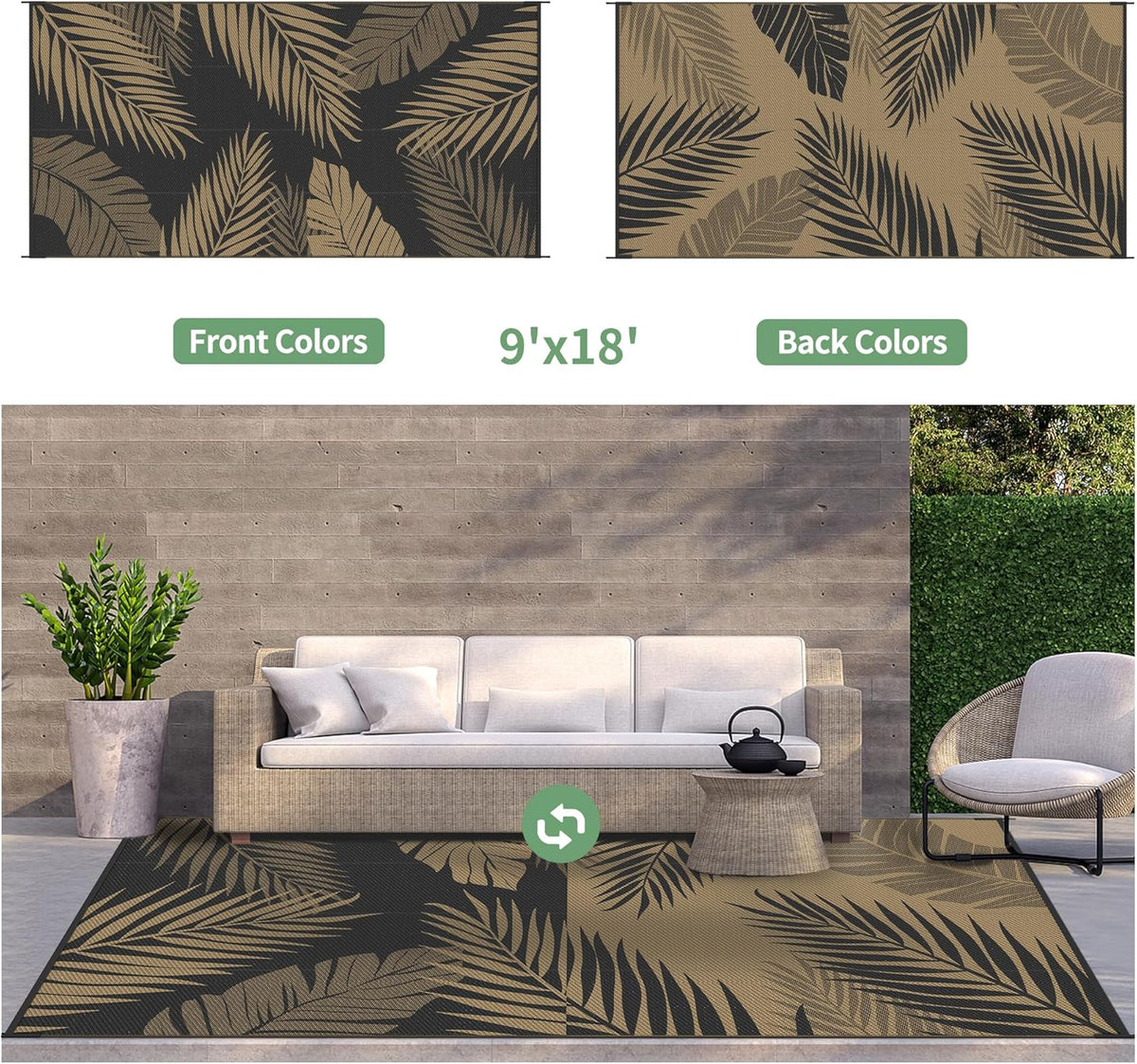 GENIMO Outdoor Rug 9' x 18' Waterproof for Patios Clearance, Reversible Outdoor Plastic Straw