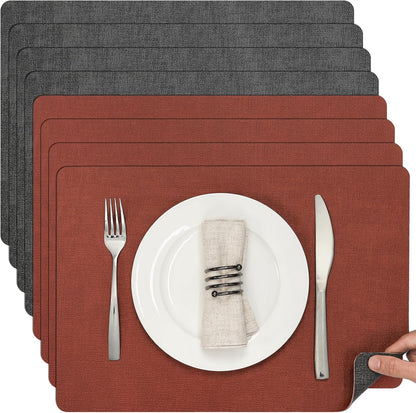 Myir JUN Dual Sided Faux Leather Placemats Set of 8 for Indoor Outdoor Dining Tables, Square