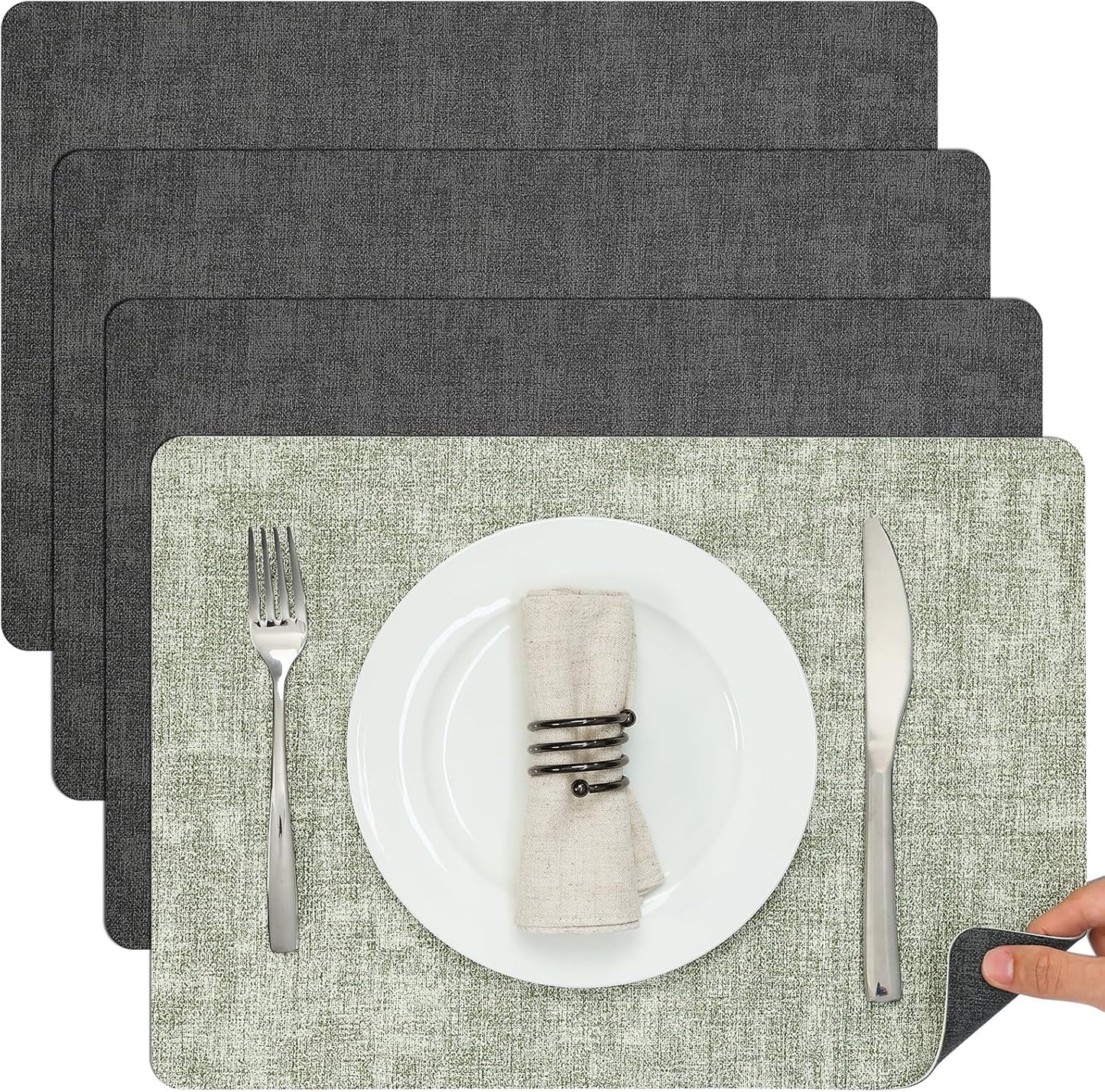 Myir JUN Placemats Dual Sided, Faux Leather Place Mats Set of 4 Indoor Placemat for Dining Table