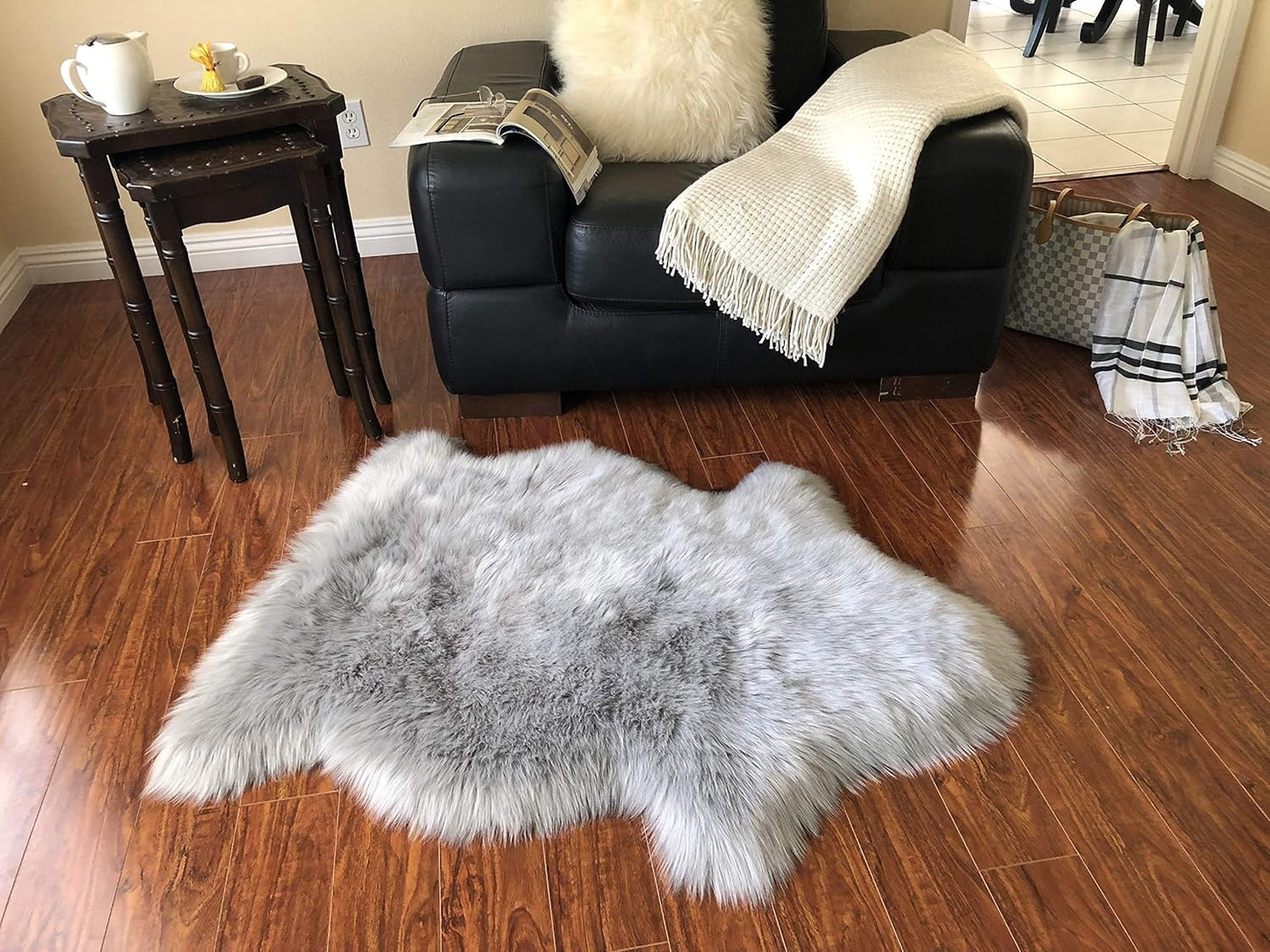 LAMBZY Faux Sheepskin Hypoallergenic Free Shape Silky Shag Rug, Luxury Shaggy Silky Plush Carpet