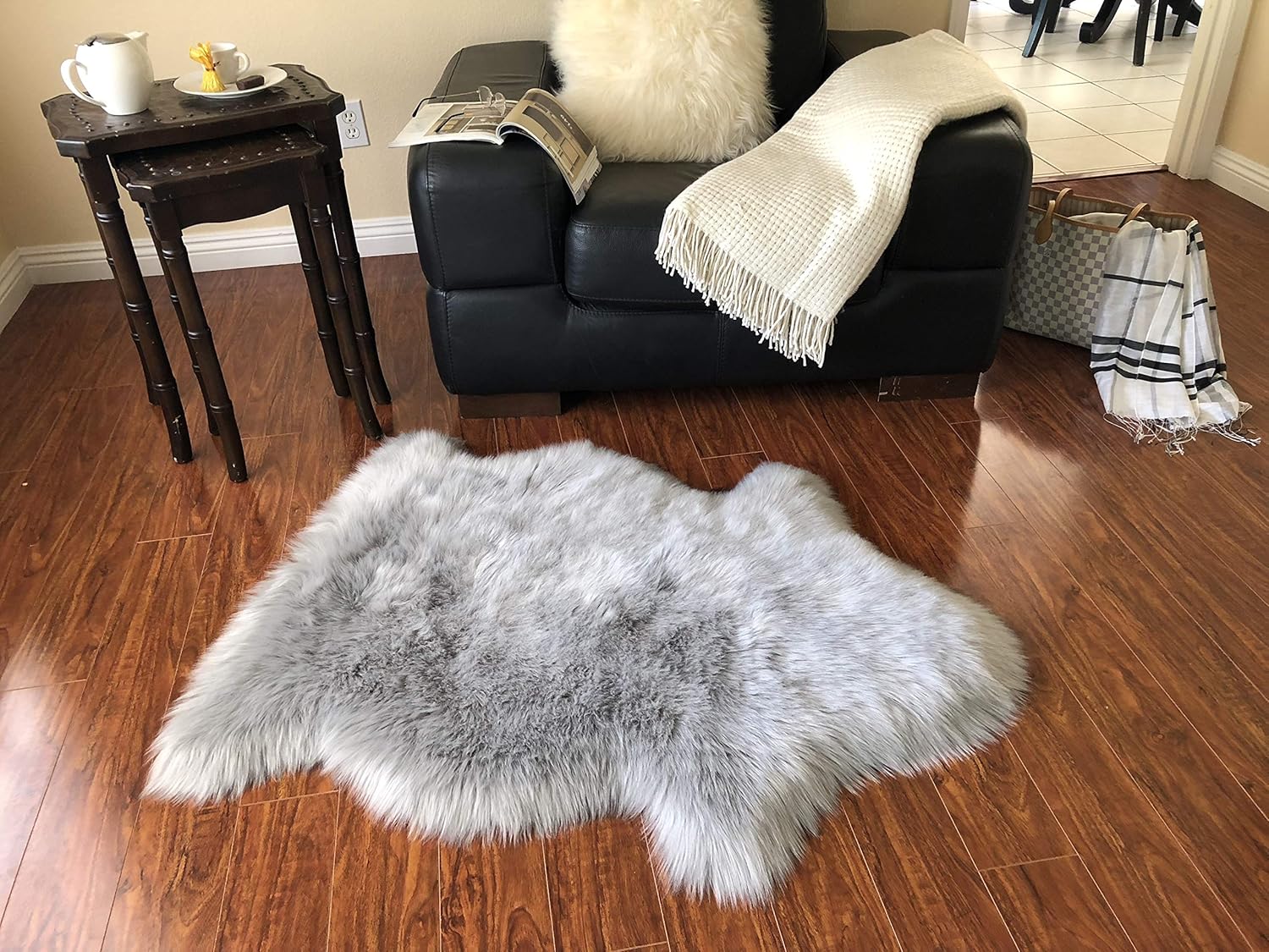 LAMBZY Faux Sheepskin Hypoallergenic Free Shape Silky Shag Rug, Luxury Shaggy Silky Plush Carpet
