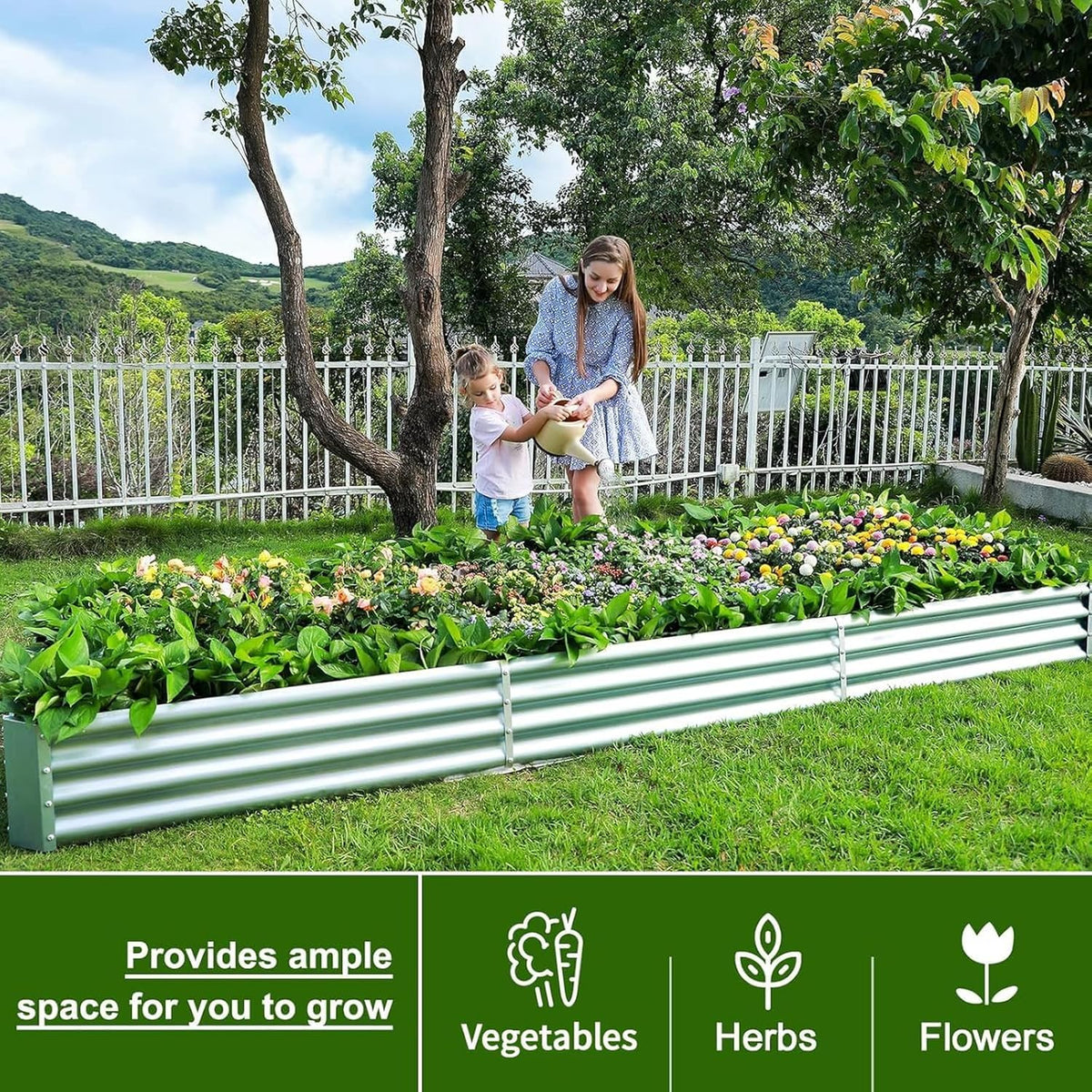 Land Guard 12×4×1ft Galvanized Raised Garden Bed Kit for Vegetables 2 Pack, Galvanized Super Large