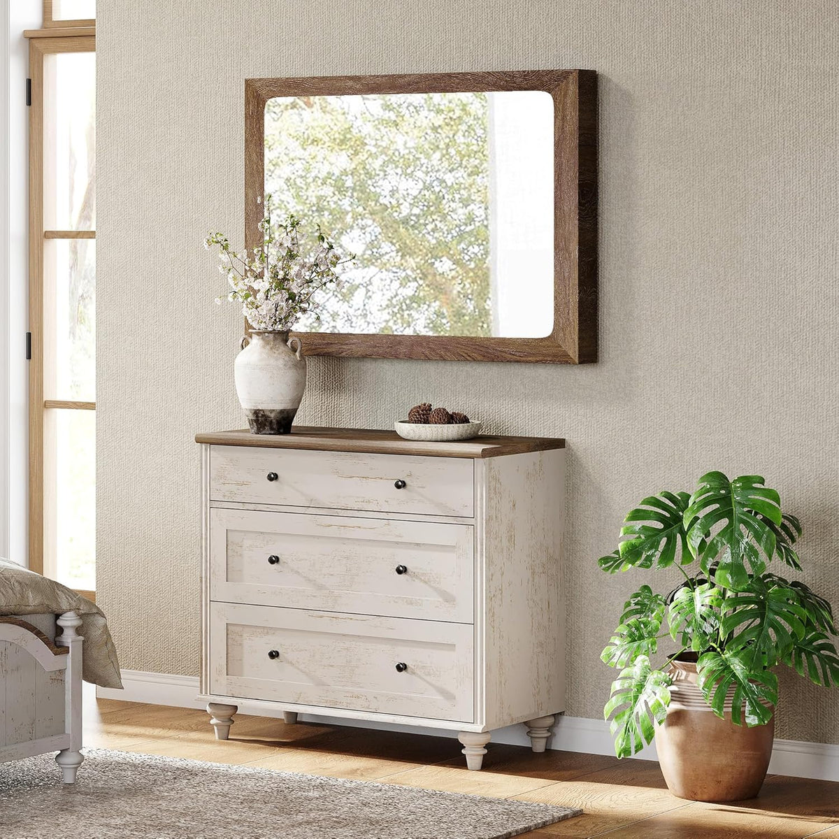 WAMPAT Baby Dresser for Bedroom with 3 Drawers, Kids Dressers with Wide Chest of Drawers, Farmhouse