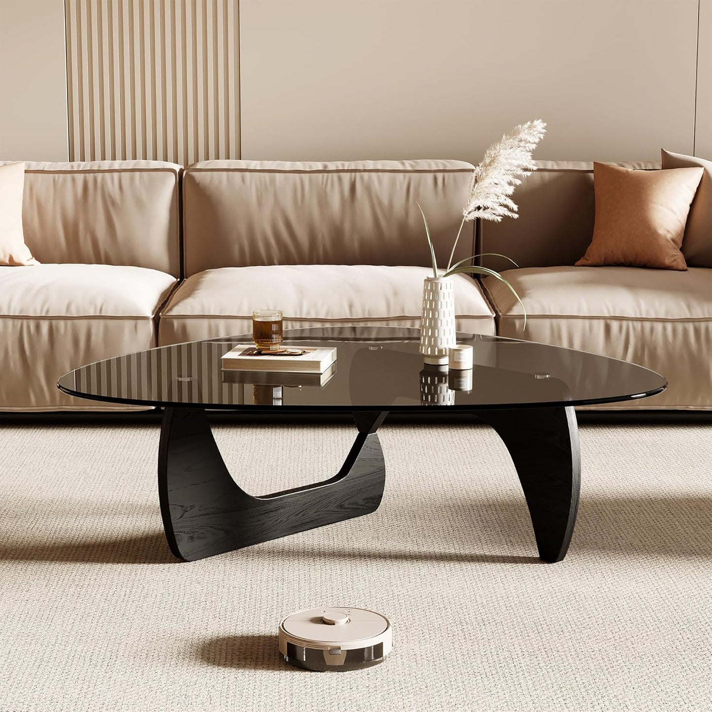Honyee Morden Coffee Table, 42.5" x 28.5" x 16.1" Triangle Tempered Glass Top for Living Room