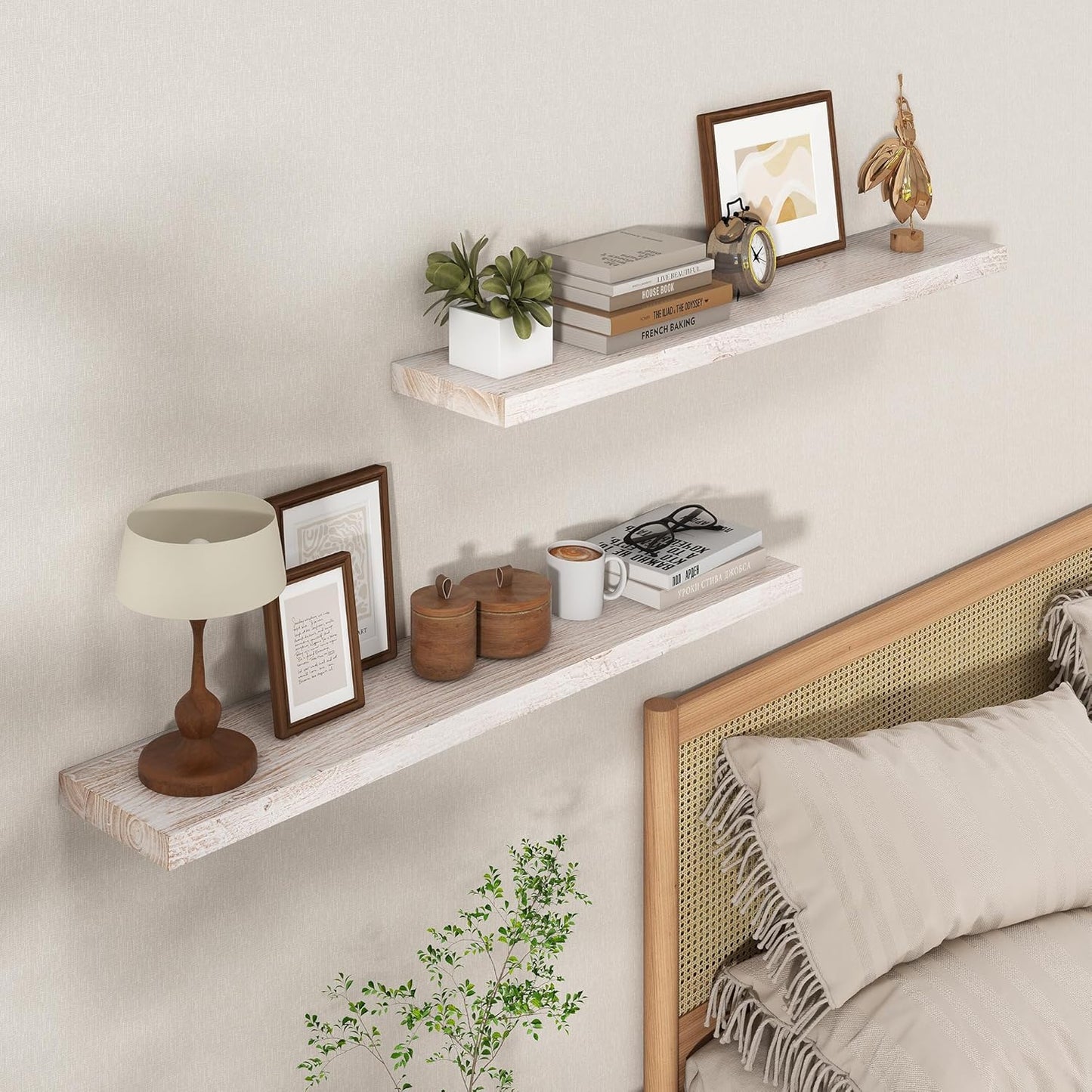 Axeman Floating Shelves for Wall - 40''W x 8'' D Rustic Solid Elm Wood Shelves for Storage, Wall