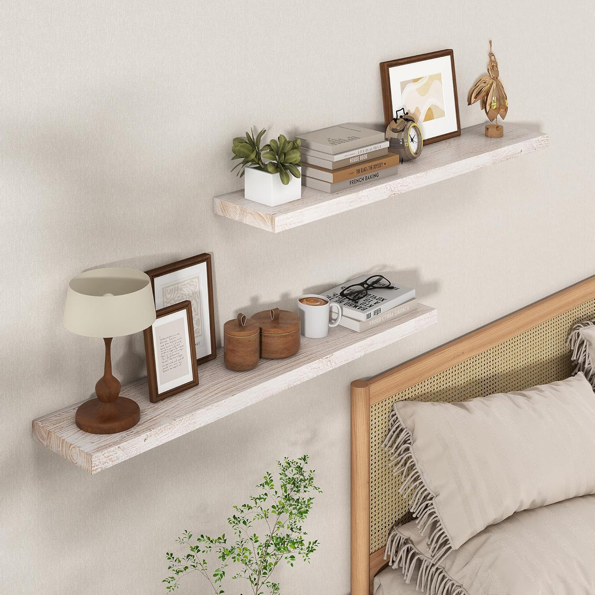 Axeman Floating Shelves for Wall - 40''W x 8'' D Rustic Solid Elm Wood Shelves for Storage, Wall