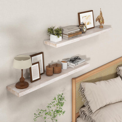 Axeman Floating Shelves for Wall - 40''W x 8'' D Rustic Solid Elm Wood Shelves for Storage, Wall