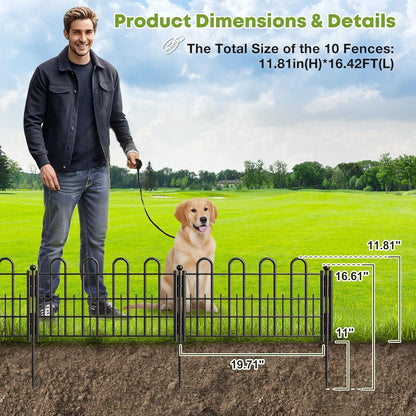 10 Panels Decorative Garden Fence with U-Shape, 11.81in (H) X 16.42ft (L) Dog Fence Outdoor for