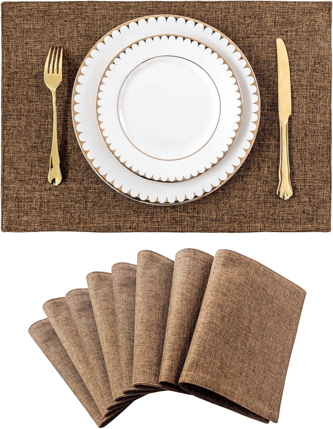 Home Brilliant Cloth Placemats Set of 8 Heat Resistant Dining Table Place Mats Linen Kitchen Table