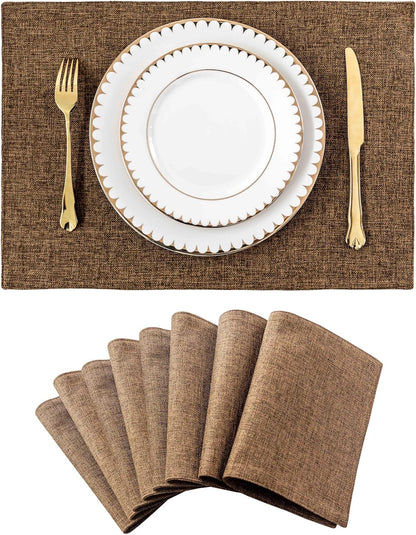 Home Brilliant Cloth Placemats Set of 8 Heat Resistant Dining Table Place Mats Linen Kitchen Table