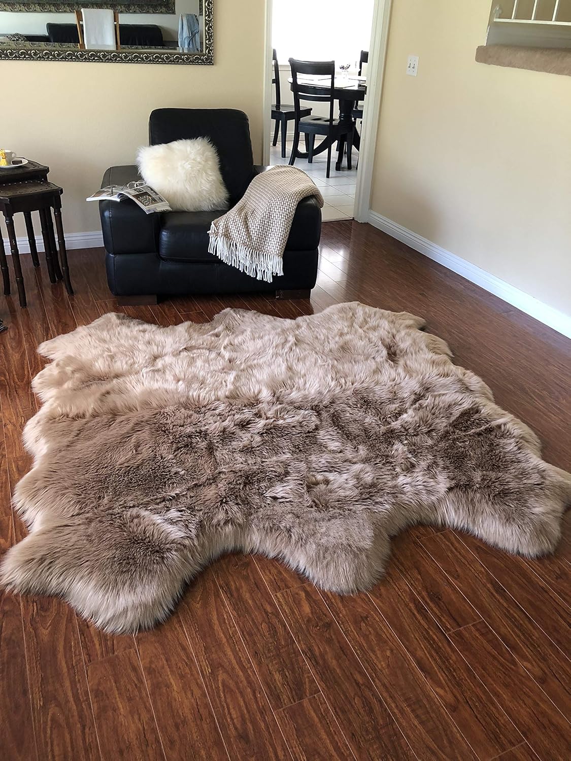 LAMBZY Faux Sheepskin Hypoallergenic Free Shape Silky Shag Rug, Luxury Shaggy Silky Plush Carpet