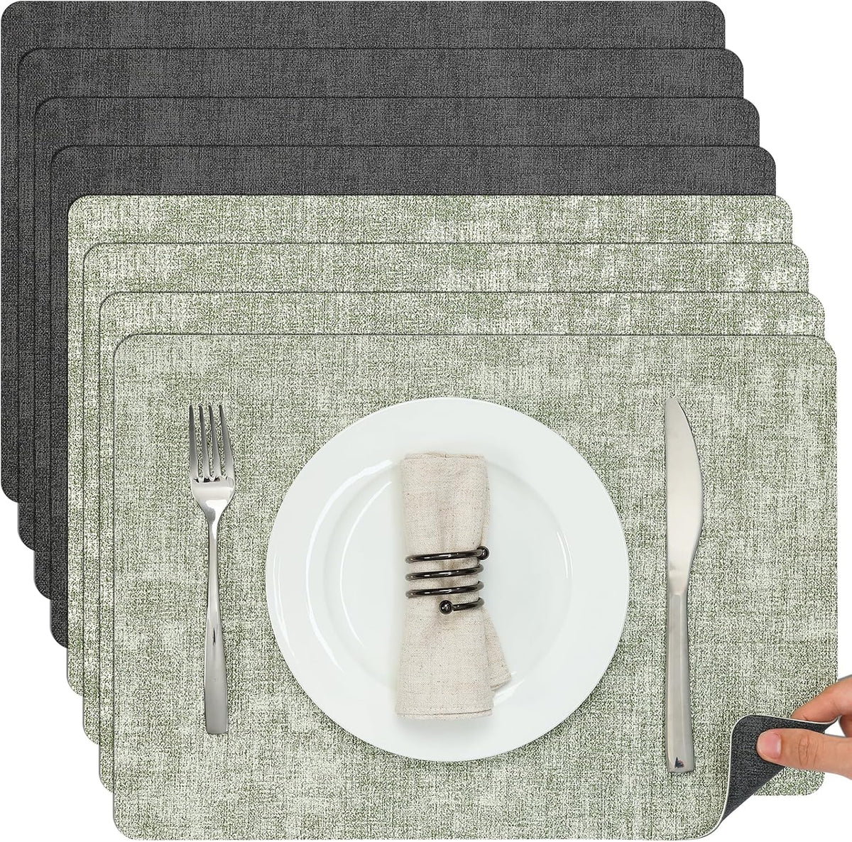 Myir JUN Placemats Dual Sided, Faux Leather Place Mats Set of 8 Indoor Placemats for Dining Table