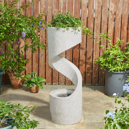 Glitzhome Decorative Tiered Outdoor Water Fountain with LED Light Vintage Curved Waterfall Fountain