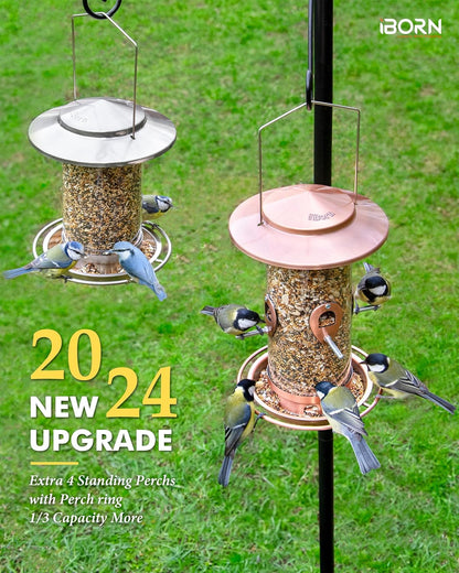 iBorn Metal Bird Feeder for Outside Hanging,Wild Bird Feeders for Cardinal,18cm Large Roof&Tray