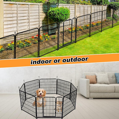 36 in(H) Garden Fence With Gate, Wide Gate Low Threshold, 8 Panels Total 17.7 ft(L) Heavy Duty Iron