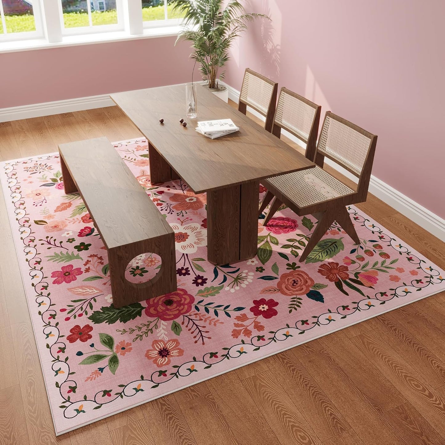 Area Rugs 8x10 Rug for Living Room Clearance Washable Boho Area Rug Non Slip Floral Vintage Low