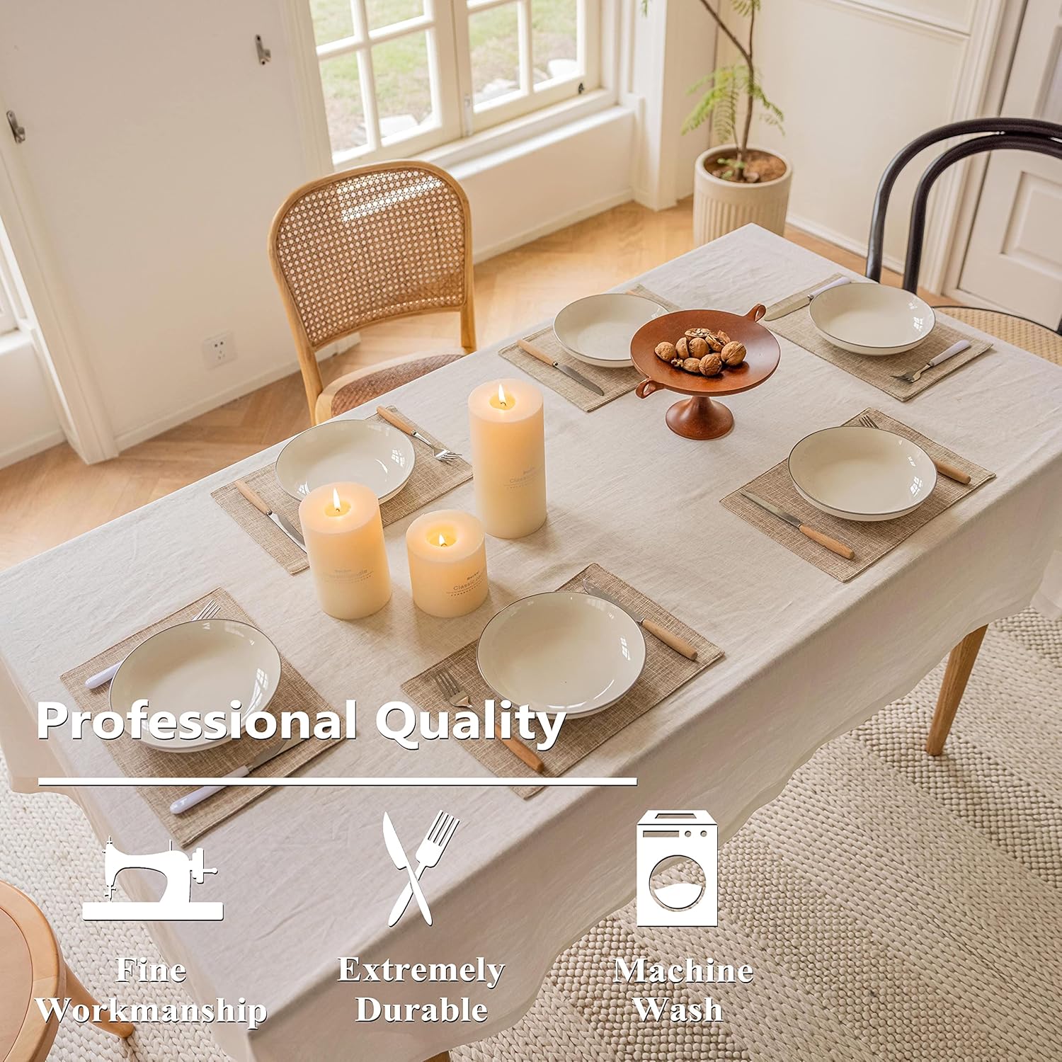 Home Brilliant Linen Place Mats Set of 4 Heat Resistant Dining Table Place Mats Cloth Placemats