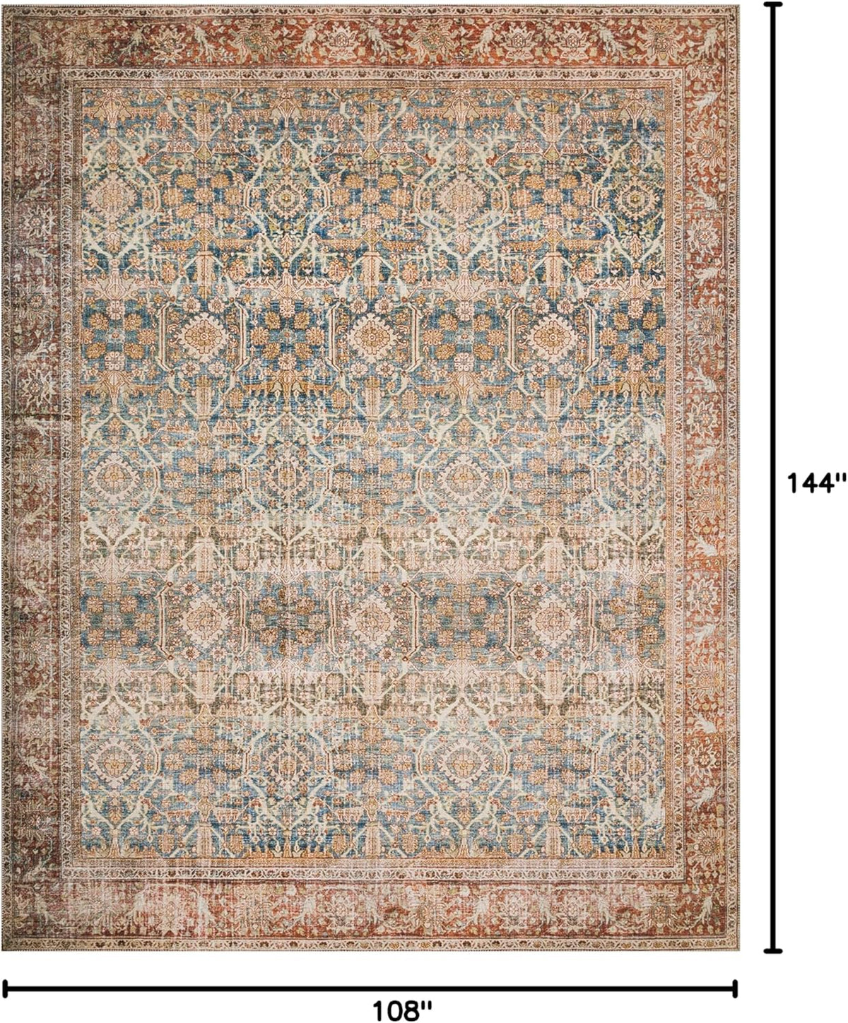 Loloi Layla Collection LAY-04 Ocean/Rust 9'-0" x 12'-0" .13" Thick Area Rug, Soft, Durable, Vintage