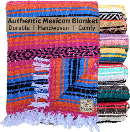 Del Mex Classic Mexican Blanket, Large Authentic Woven Falsa Throw (70"x50"), Artisan Southwest