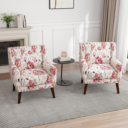 UIXE Floral Accent Chair, Modern Upholstered Armchair in Fabric for Living Room, Comfy Club Arm