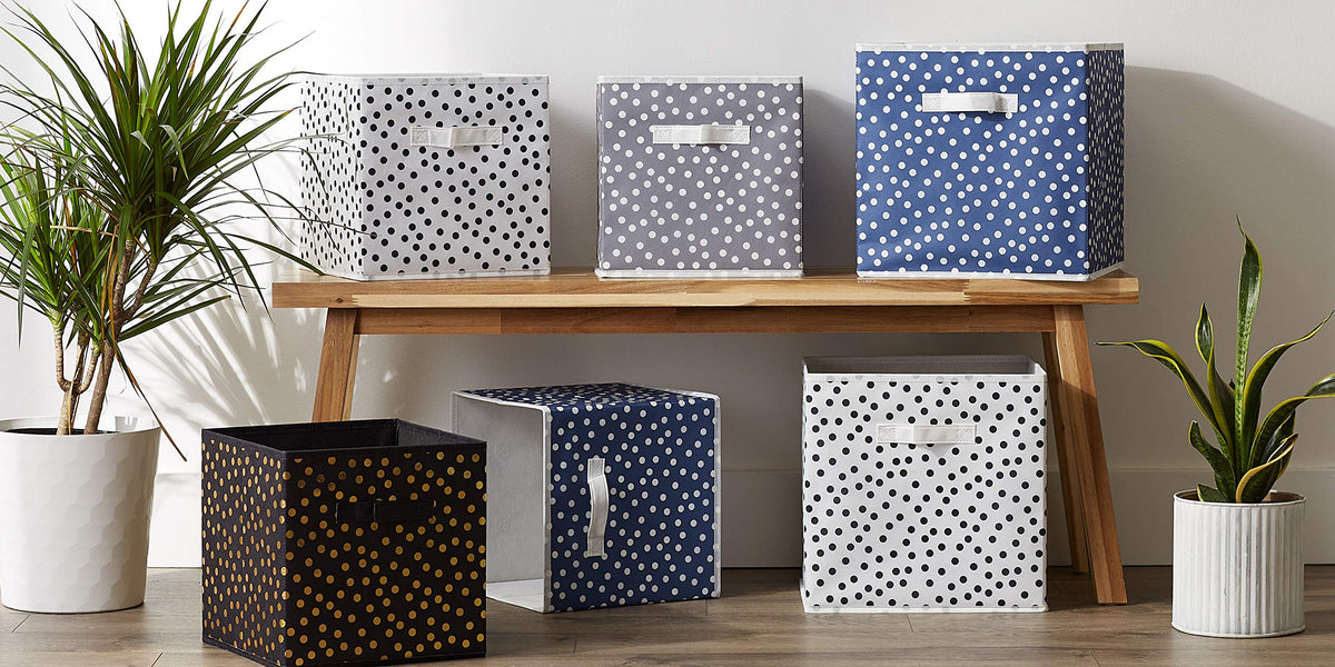 DII Woven Polyester Storage Bin, Polka Dot, French Blue, Small Set of 4