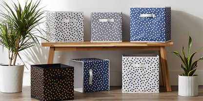 DII Woven Polyester Storage Bin, Polka Dot, French Blue, Small Set of 4