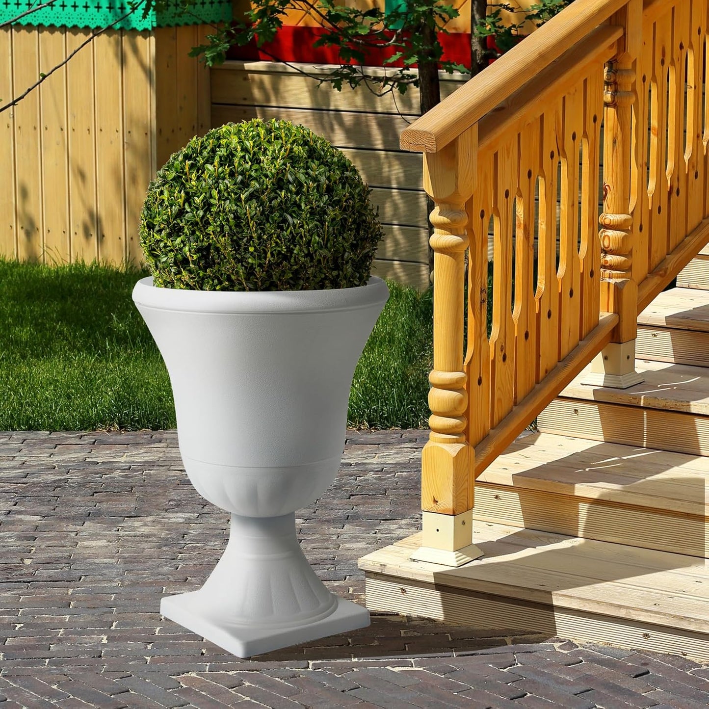 Worth Garden 2-Pack Plastic Urn Planters - 22'' Tall Round Classic Resin Flower Pots Pure White