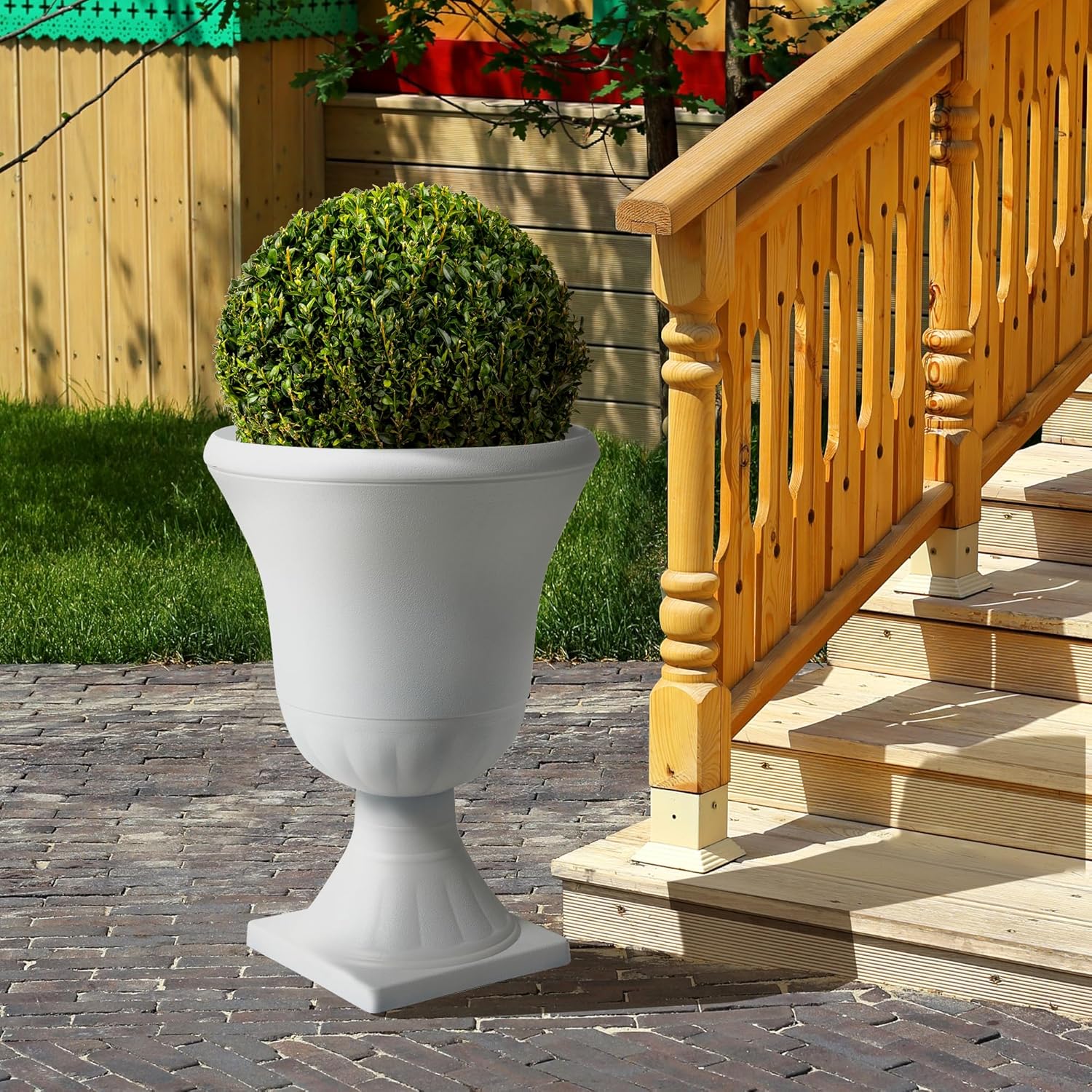 Worth Garden 2-Pack Plastic Urn Planters - 22'' Tall Round Classic Resin Flower Pots Pure White