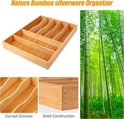 Bellsal Bamboo Silverware Drawer Organizer, Kitchen Utensil Drawer Organizers, 12"x15.7" Utensils