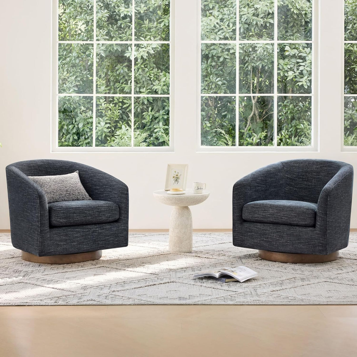 CHITA Swivel Accent Chair Set of 2, FSC Certified Upholstered Fabric Barrel Chair for Living Room