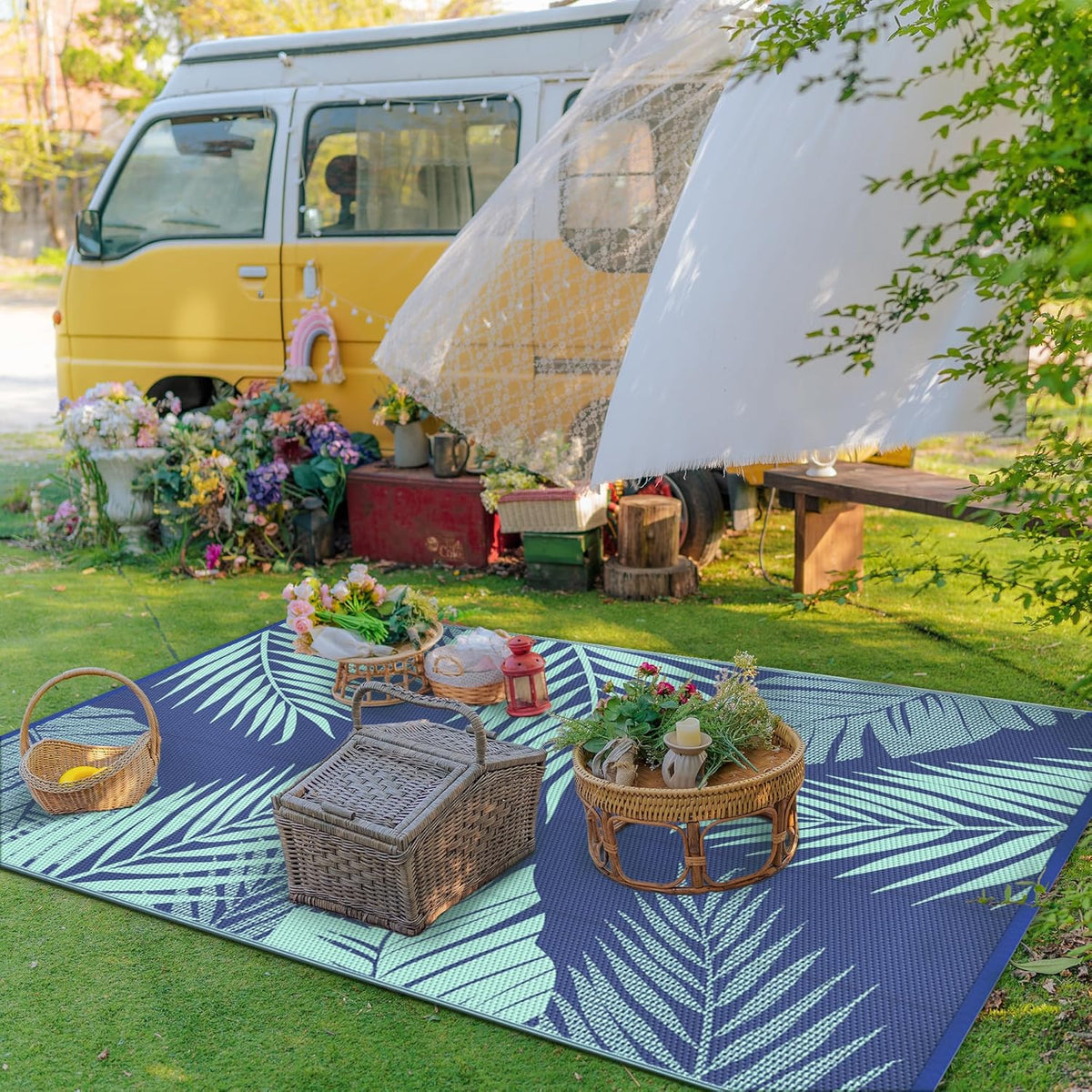 GENIMO Outdoor Rug 8' x 10' Waterproof for Patios Clearance, Reversible Outdoor Plastic Straw