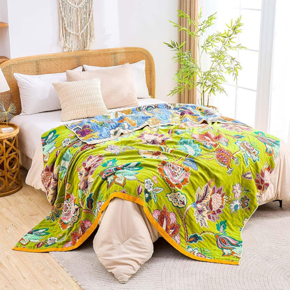 Fall Throw Blanket, 100% Cotton Soft Rustic Boho Throw Blanket for Bed, 80"x90" Farmhouse Decor Bed