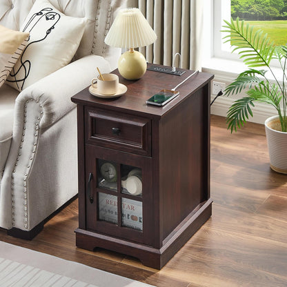 Farmhouse XXL End Table with Charging Station, Side Table with USB Ports and Outlets, Nightstand