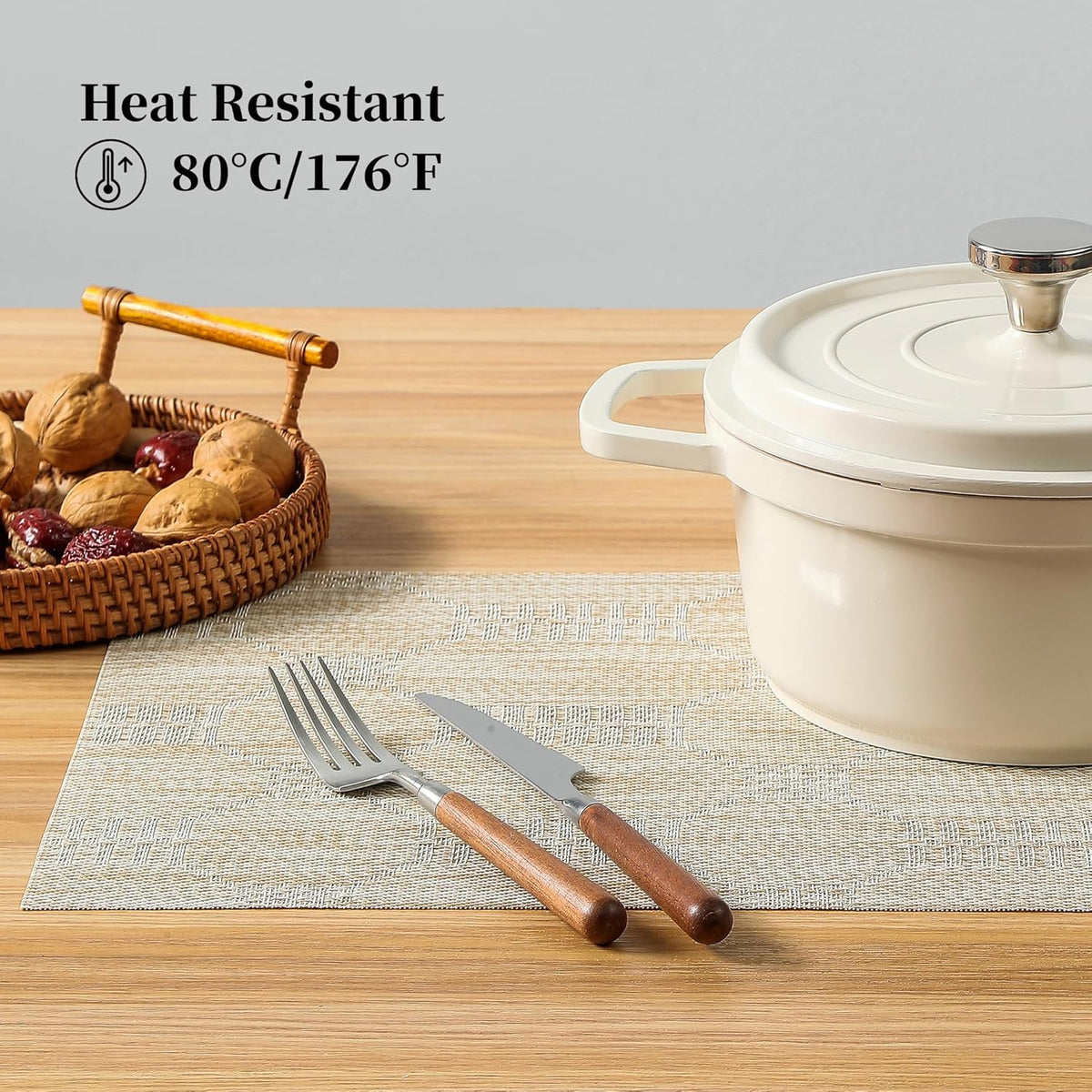 Leetaltree Wheat Placemats Set of 12 - Heat Resistant Non-Slip Place mats for Dining Table