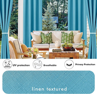 HolidayIdeas 4 Panels Flax Linen Outdoor Curtains for Patio Waterproof Curtains 54" Wide x 95"