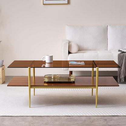 Extra Large Rectangle Glass Coffee Table, Mid-Century Modern Design for Living Room, L47 x W24 x