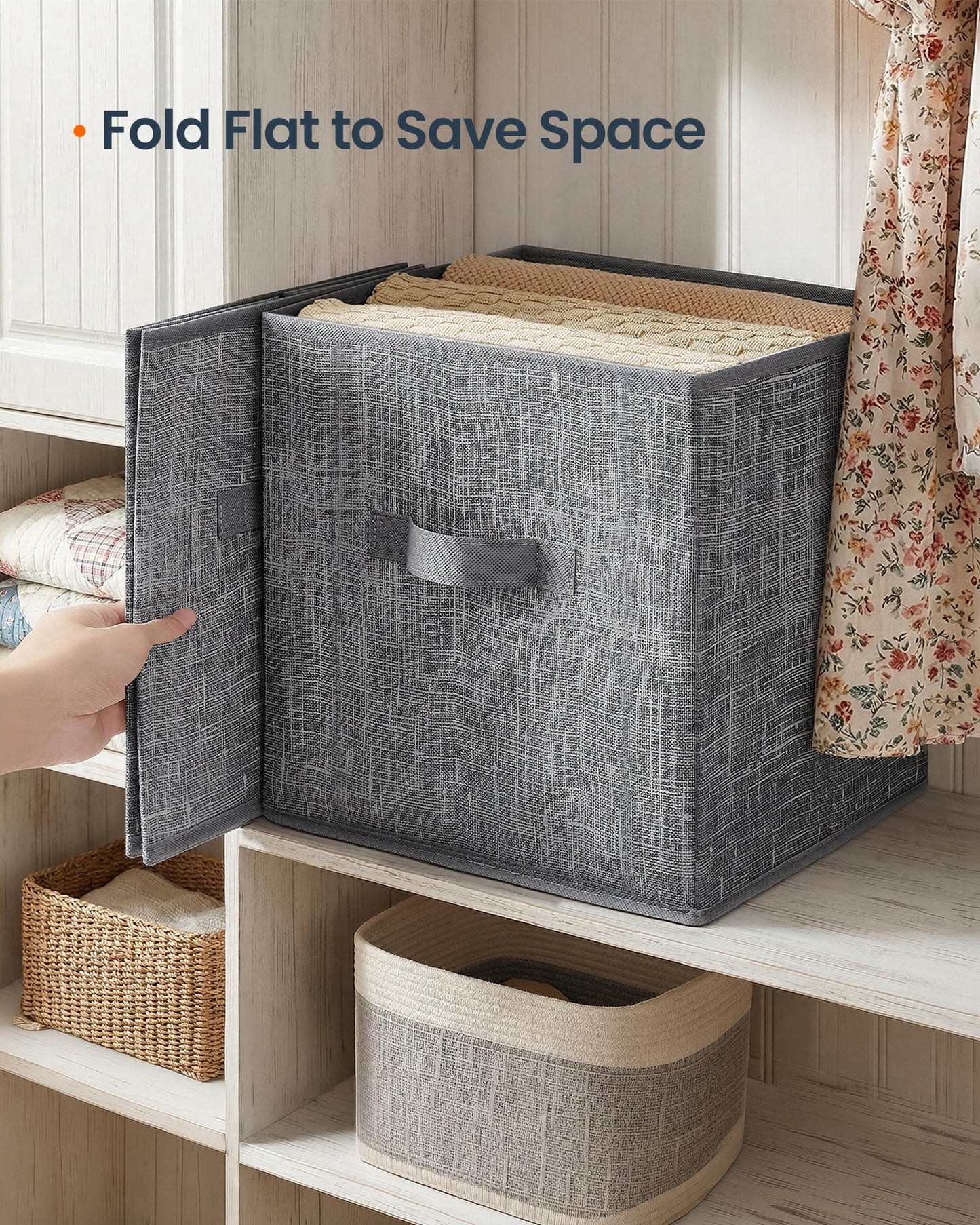 SONGMICS HOME Foldable Storage Cubes Set of 10, Fabric Shelf Organizer Bins with Handles, Closet