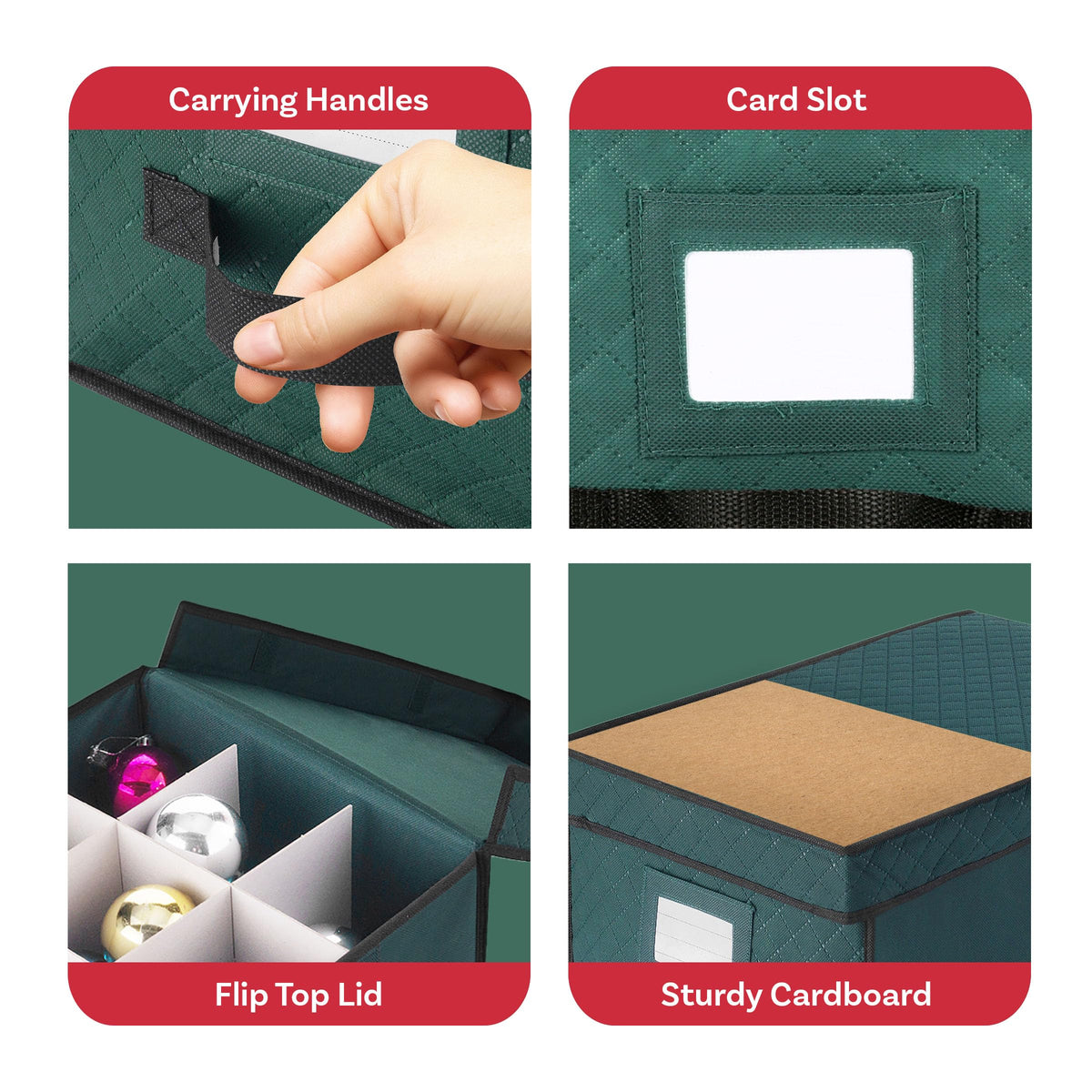 Ornament Storage Box - Flip Top Organizer Cube With 24 Individual Compartments and Dividers - For