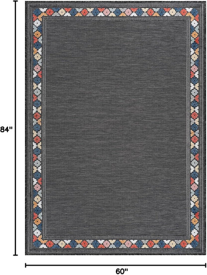 Beverly Rug Outdoor Rug 5x7 Modern Bordered Area Rugs for Indoor and Outdoor Patio Easy to Clean