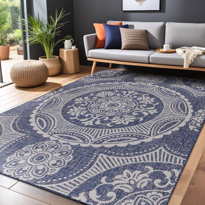 Medallion Outdoor Rug 5x7 Washable Outside Carpet for Indoor Patio Porch Waterproof Easy Cleaning