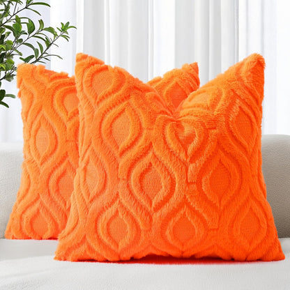 decorUhome Fall Throw Pillow Covers 24x24 Inch Set of 2, Soft Plush Decorative Faux Fur Orange