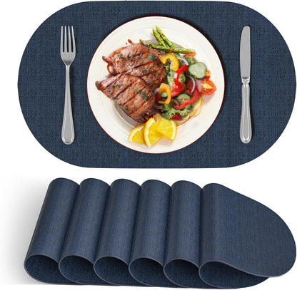 DOLOPL Large Placemats Set of 6, Oval Reversible Wipeable & Non-Slip Place Mats, Modern Faux