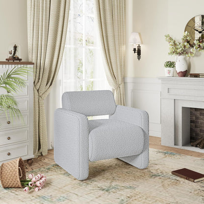 Accent Chair, Modern Boucle Fabric Armed Chair, Comfortable Single Sofa Chair for Living Room