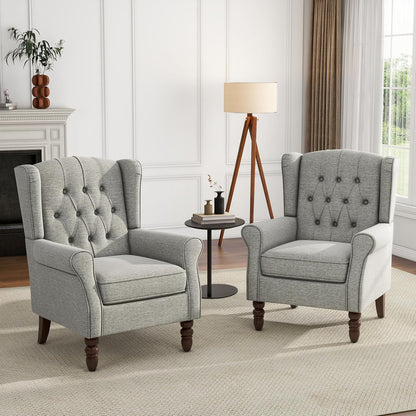 UIXE High Back Accent Chairs Set of 2, Upholstered Armchair in Fabric, Retro Wingback Arm Chair for