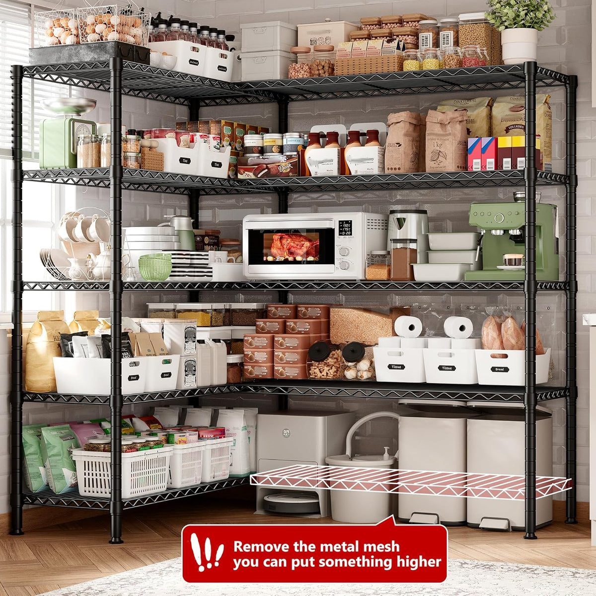 REIBII 70"W Storage Shelves Load 1600LBS, Metal Shelving 5-tier Wire Shelving Unit Metal Shelves