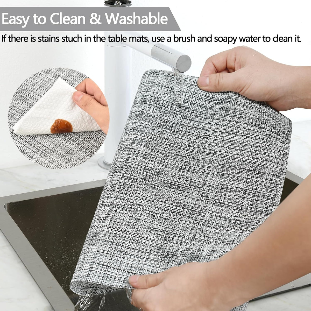 Placemats Set of 8 - Easy Clean Washable Vinyl Placemats - Wipeable Heat Resistant Table Mats for