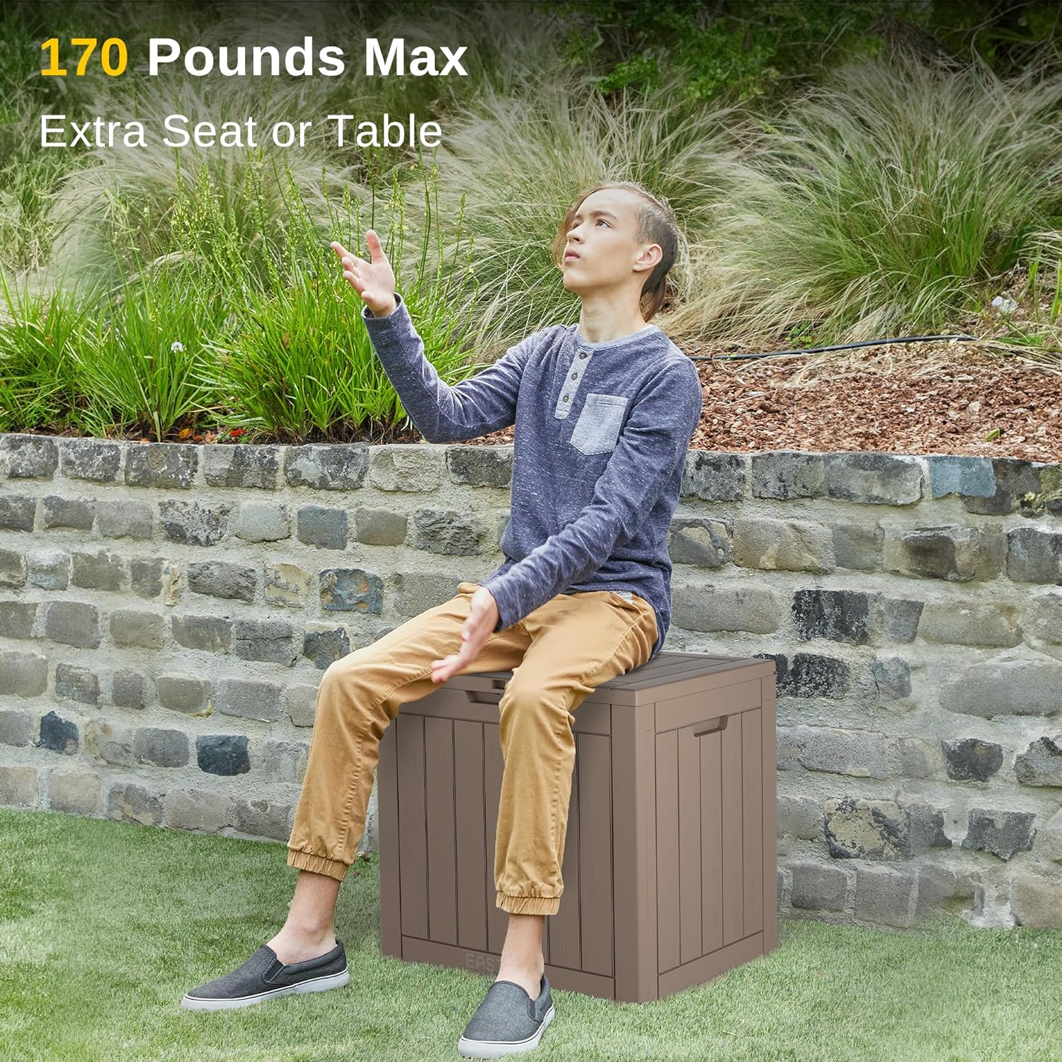 EAST OAK Outdoor Storage Box, 31 Gallon Deck Box, Waterproof Resin Storage Bin for Patio Cushions